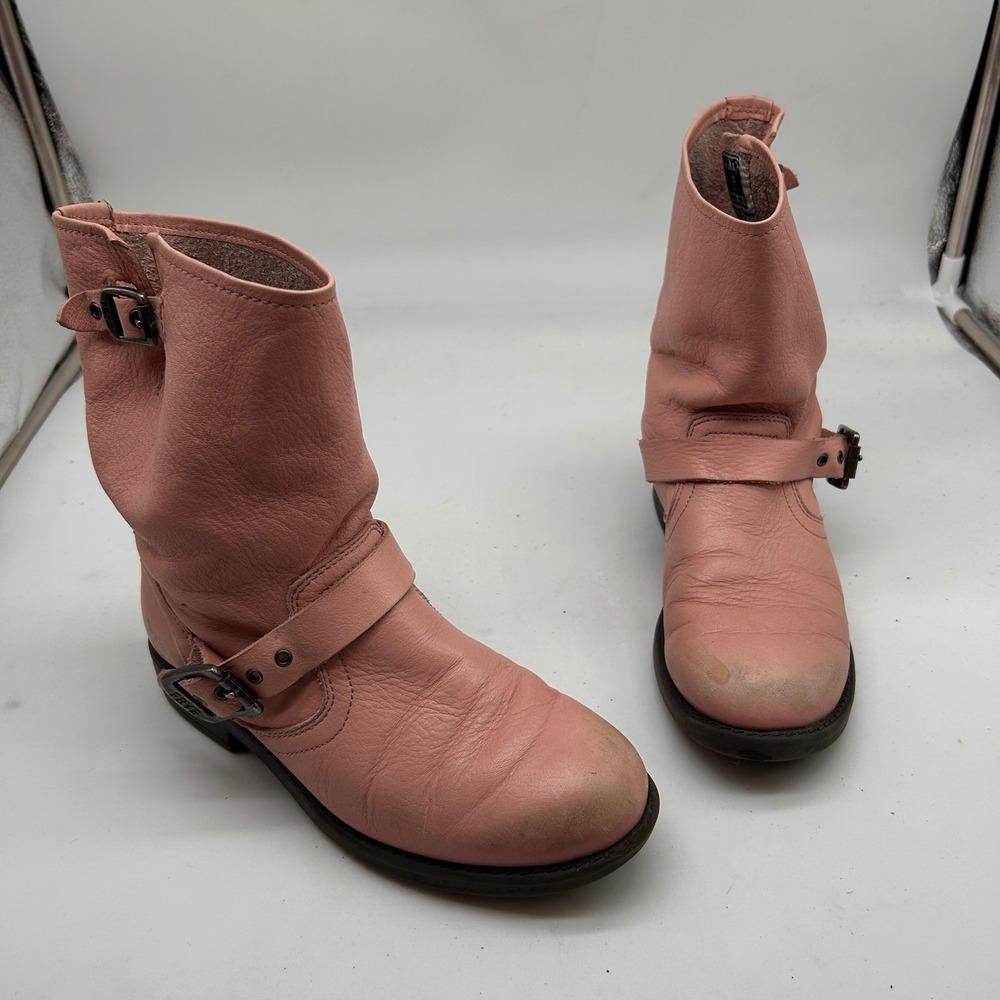 Frye Engineer Pull On Pink Leather Moto Boots 97503 Youth Size 2.5